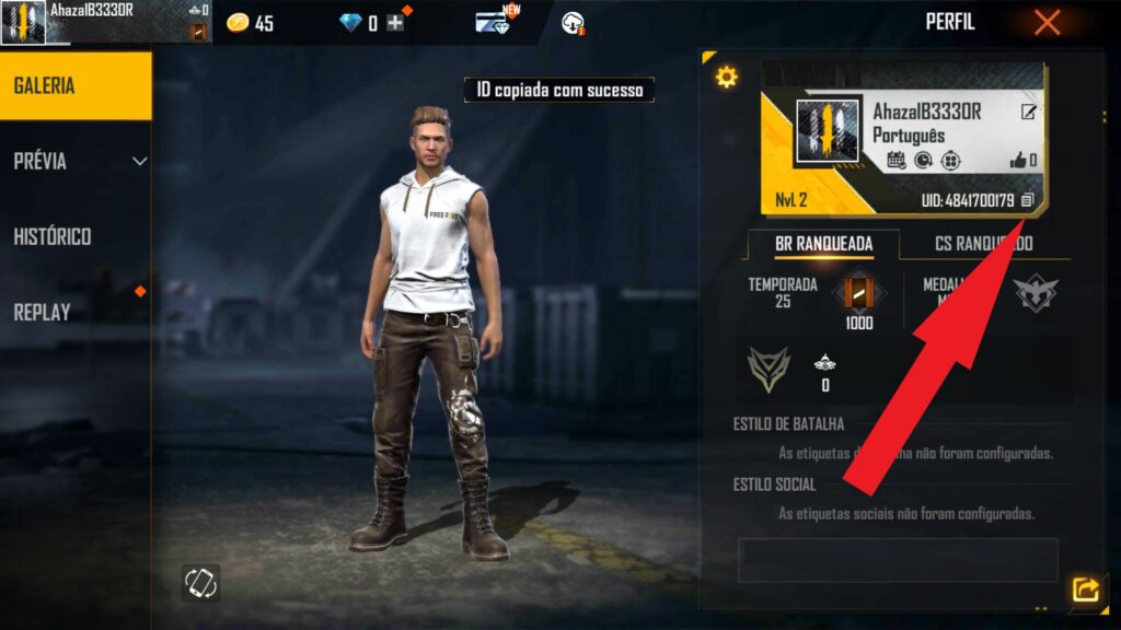 data criação conta free fire via ID